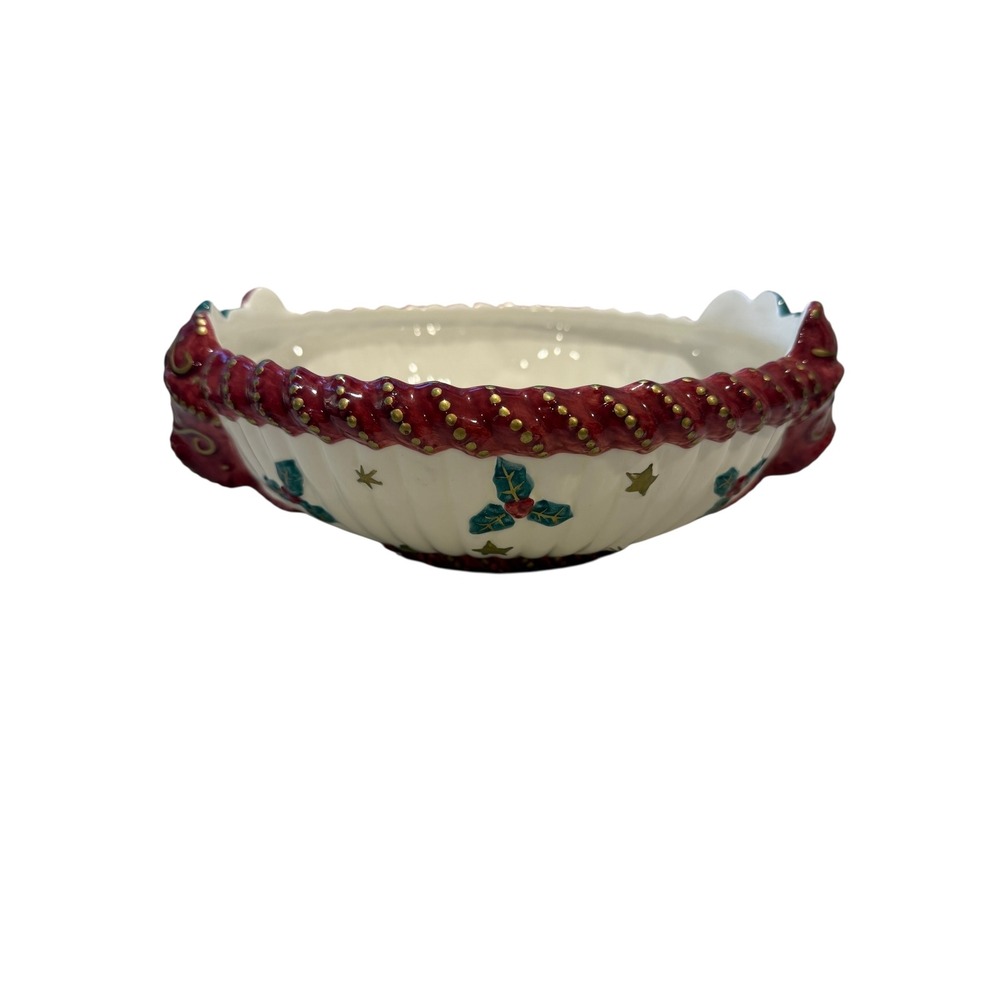 Claire Burke Christmas Bowl Holiday Decor Potpourri Collectible Ceramic 10"‎